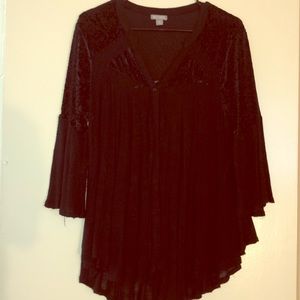 Flowing button down with velvet details